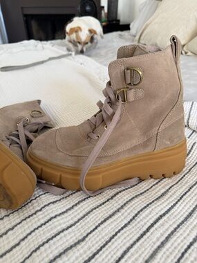 Sorel Taupe Suede Lace-Up Platform Ankle Boots